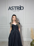 Rochie Perla lungă din sifon decolteu tip bărcuță și buzunare
