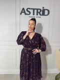 Rochie Elise midi din voal cu aplicații sclipici și mânecă lungă