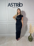 Rochie Bria midi satin la bust și aplicații pietre