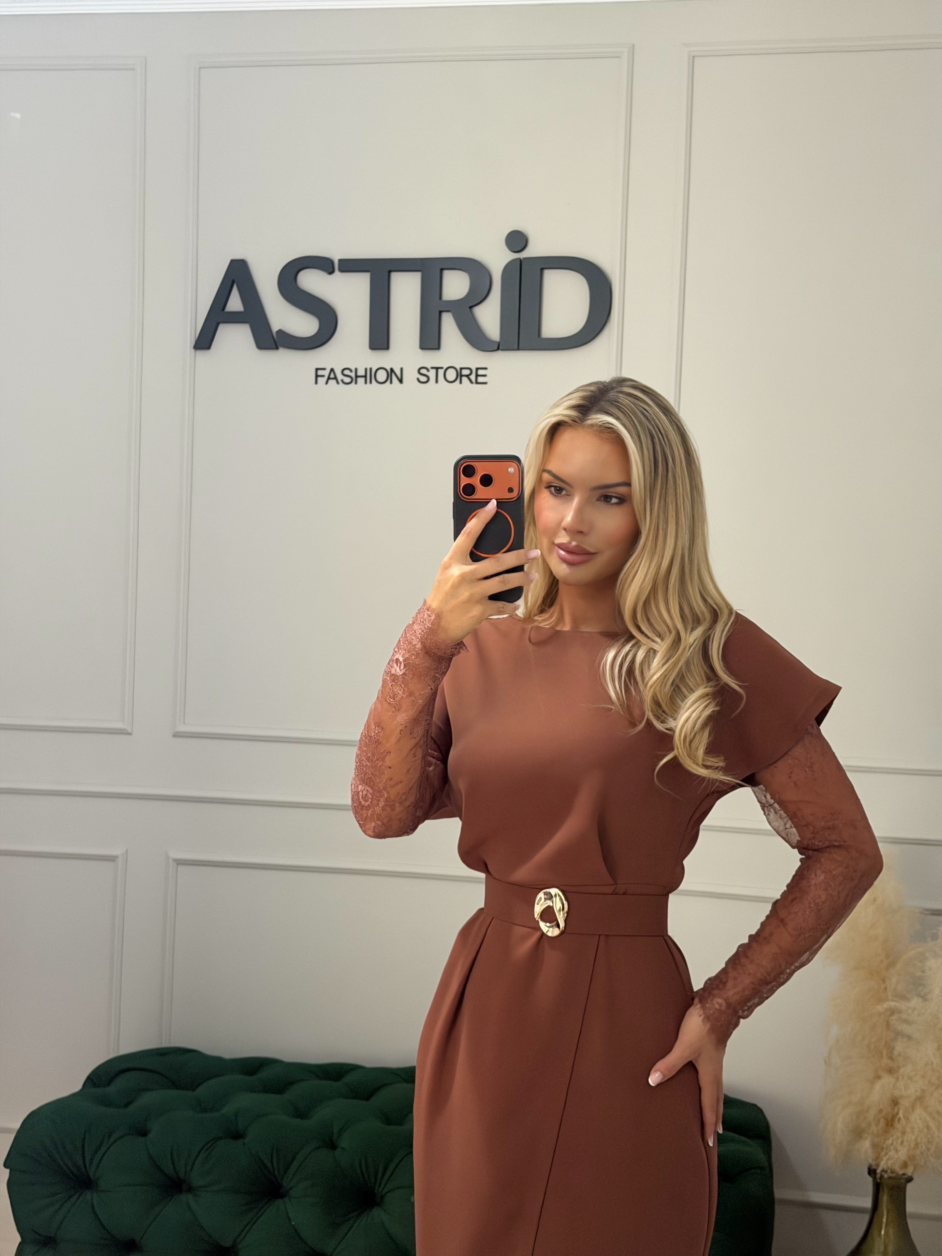 Rochie Callypso midi cu maneci detașabile din dantela