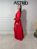 Rochie Amara lungă din satin cu cordon în talie