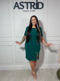 Rochie Katy midi verde cu aplicații fundițe din pietre