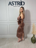 Rochie Belize midi cu mâneci detașabile și aplicații paiete și sclipici