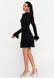 Rochie Celine scurtă cu volanase negre și mânecă lungă