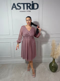 Rochie Kleo midi în cloș mânecă lungă imprimeu bulinuțe