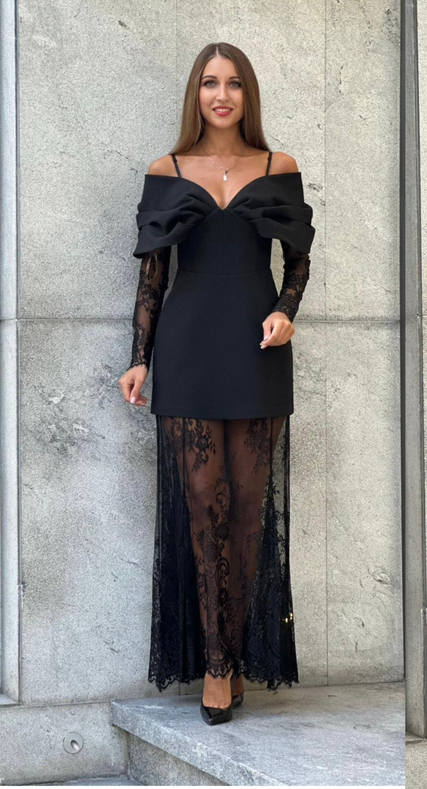 Rochie Donna lungă cu mâneci detasabile din dantela