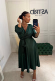Rochie Pompea midi din satin cu cordon in talie
