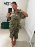 Rochie Tilli midi din satin cu nod in talie