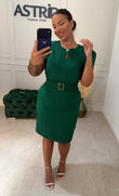 Rochie Nice scurta verde din brocard si curea talie