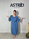 Rochie Gloria midi din voal mânecă lungă accesoriu pietre