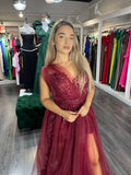 Rochie Alexia lungă din tiul falduri la bust și crăpătură pe picior