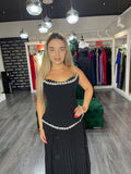 Rochie Catrice lungă plisată aplicații pietre la bust