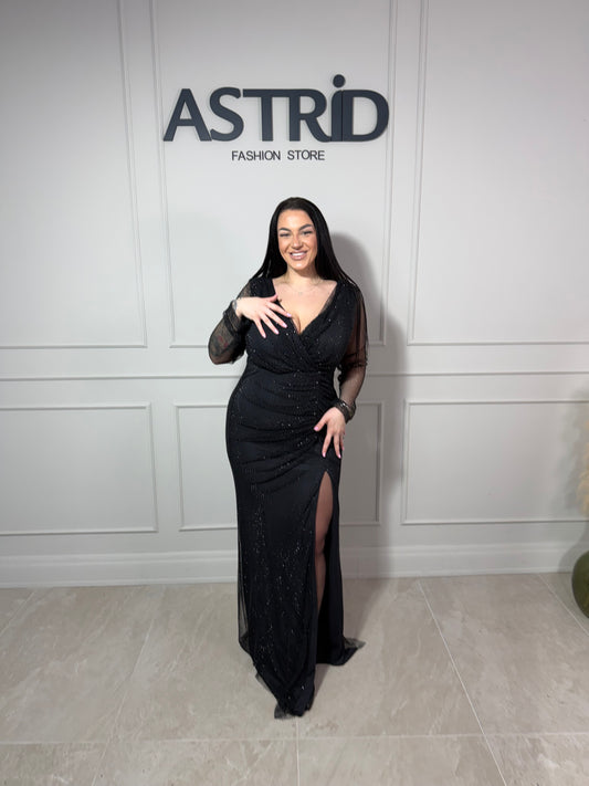 Rochie Doris lungă neagră tip plasă