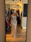 Rochie Gold lunga cu pietre si paiete