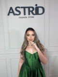 Rochie Lucy lungă din tafta tip corset și crăpătură pe picior