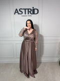 Rochie Zatara lungă din satin mânecă lungă și paiete la bust