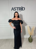 Rochie Amelie lungă din paiete cu mânecă bufantă