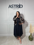 Rochie Elena midi din voal flori brodate și mânecă lungă