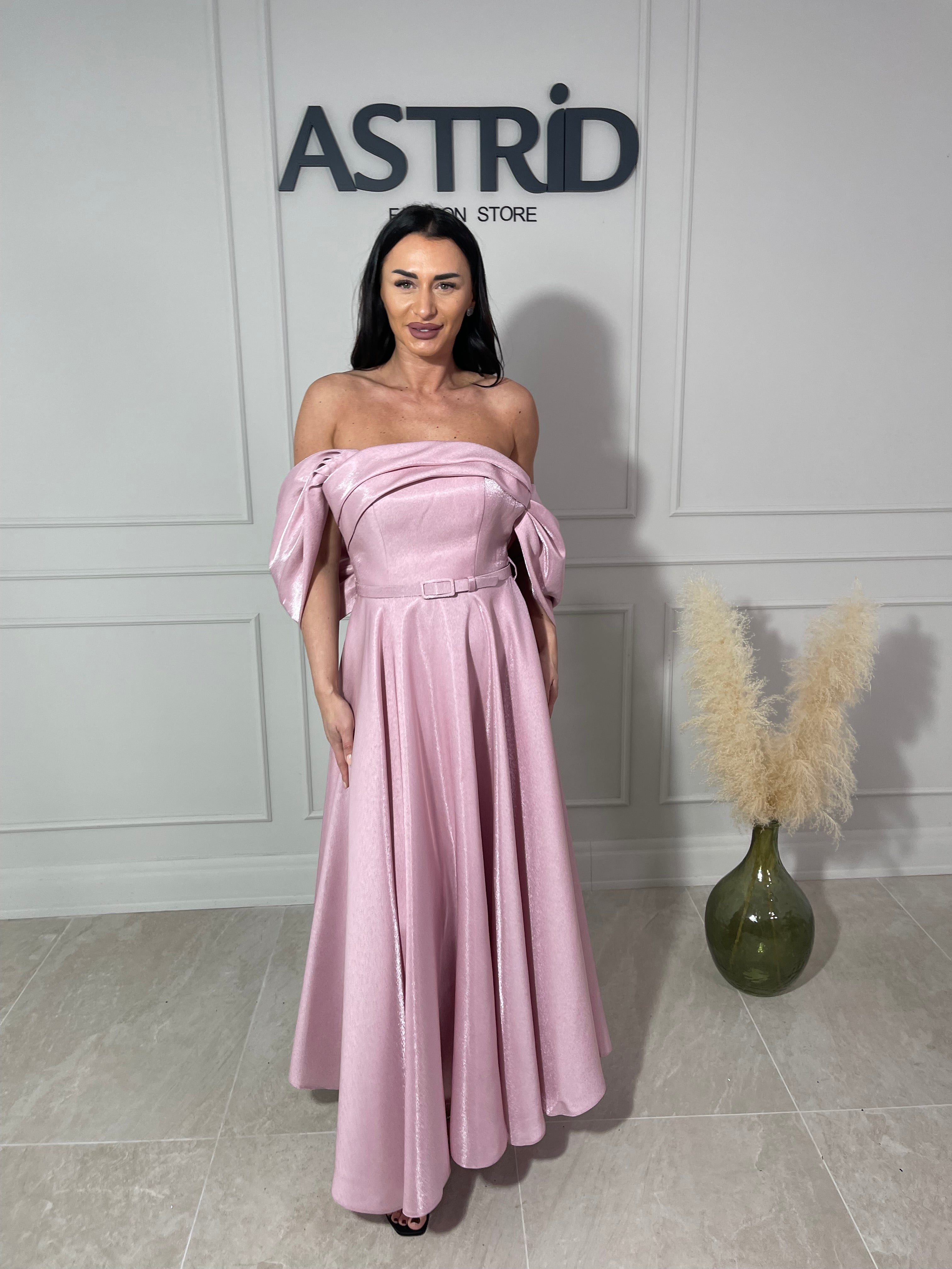 Rochie Monique midi din tafta cu decolteu tip bărcuță