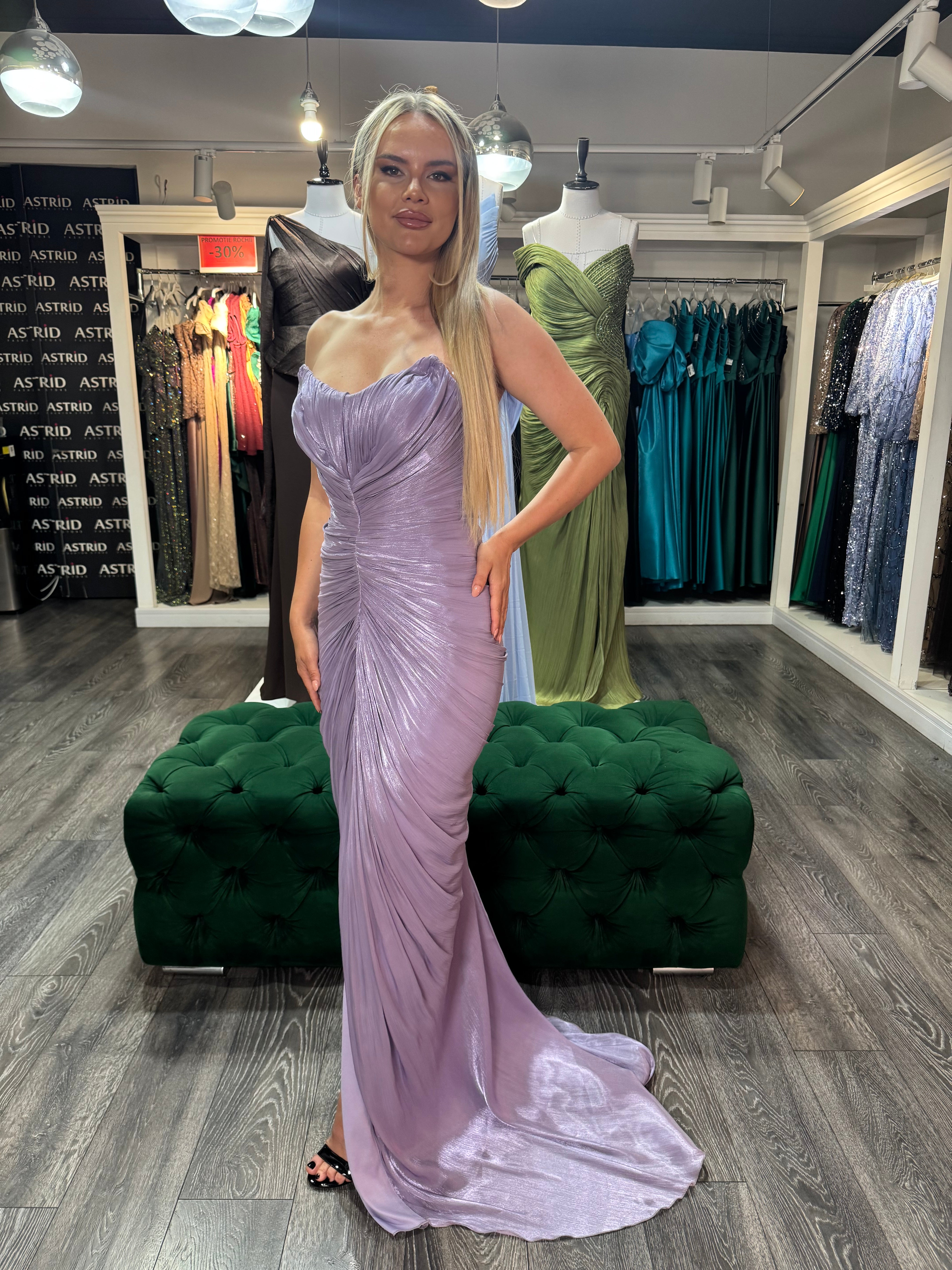 Rochie Lilas lunga cu corset si falduri