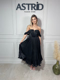 Rochie Arsi midi plisată umeri căzuți și curea în talie