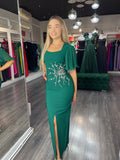 Rochie Rebeca midi pe corp mânecă din voal și aplicații pietre la talie