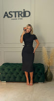 Rochie Amaris midi cu aplicații nasturi in stil Napoleon