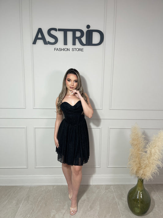 Rochie Leila scurtă tip corset inserții sclipici închidere corset