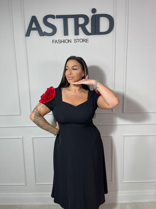 Rochie Olivia midi în cloș mânecă din flori