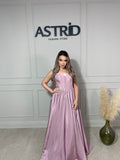 Rochie Lucy lungă din tafta tip corset și crăpătură pe picior