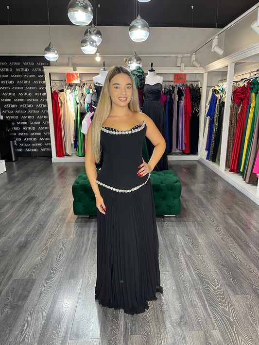 Rochie Catrice lungă plisată aplicații pietre la bust
