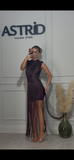 Rochie Amina scurta din bandaj cu franjuri