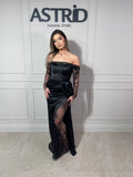 Rochie Cielo lungă umeri căzuți și mâneci din dantelă