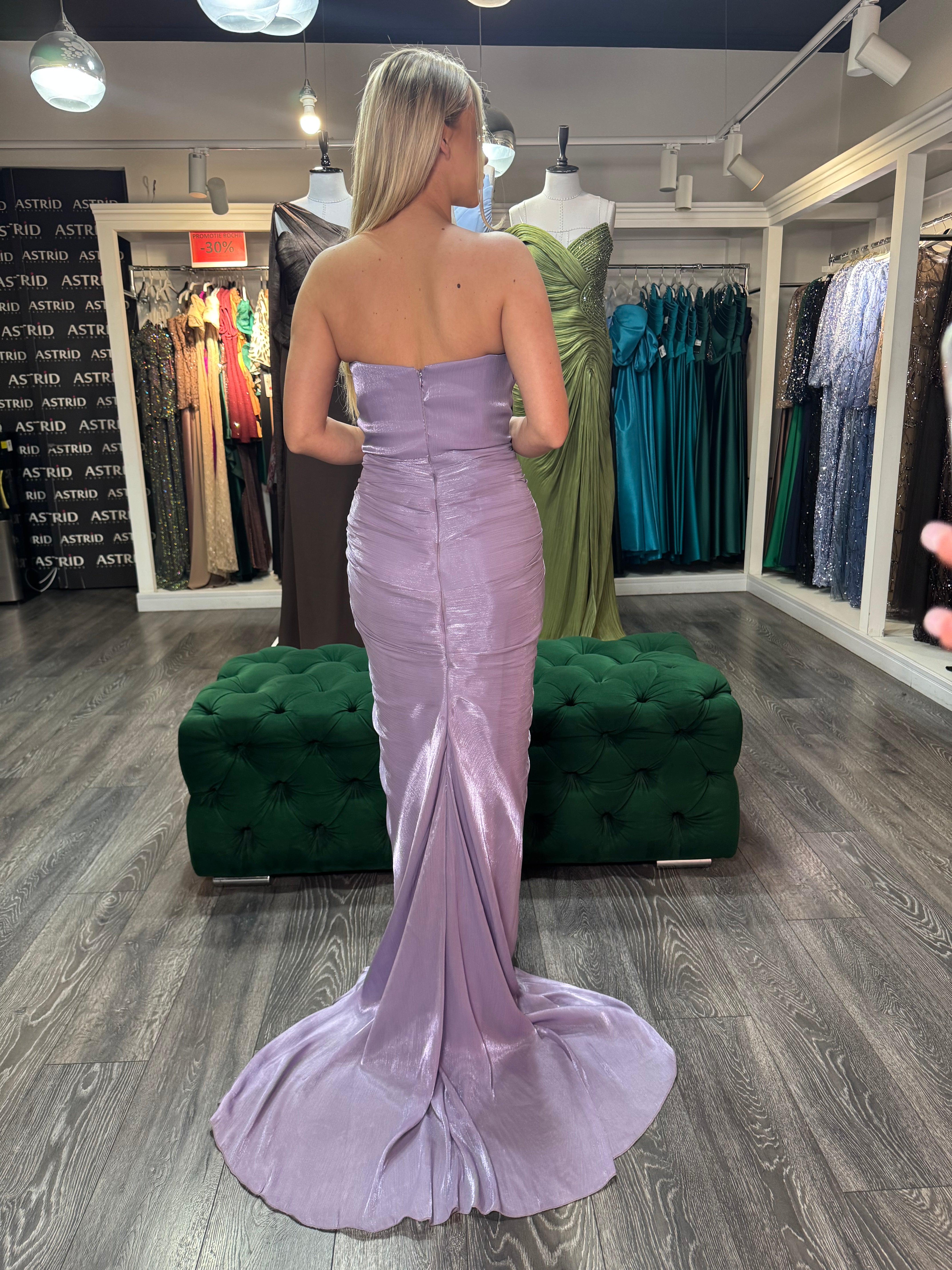Rochie Lilas lunga cu corset si falduri
