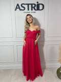 Rochie Laila lungă din voal umeri căzuți și corset la spate