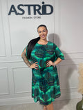 Rochie Alma midi mânecă 3/4 și imprimeu cercuri