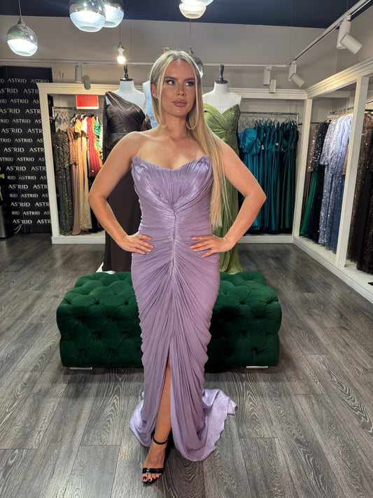 Rochie Lilas lunga cu corset si falduri