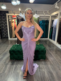 Rochie Lilas lunga cu corset si falduri