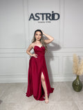 Rochie Eva lungă din satin tip corset și aplicații pietre la bust