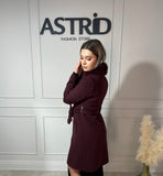 Palton Mira din cașmir cu blană naturală și cordon în talie