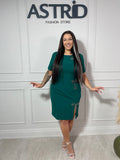 Rochie Katy midi verde cu aplicații fundițe din pietre