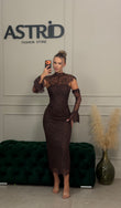 Rochie Fayre midi in dantela cu guler si maneci detasabile