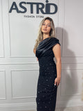 Rochie Bria midi satin la bust și aplicații pietre