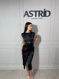 Rochie Paloma midi decupaj talie și aplicații pietre