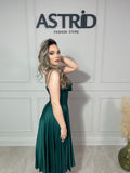 Rochie Kim midi din satin bust căzut și bretele subțiri