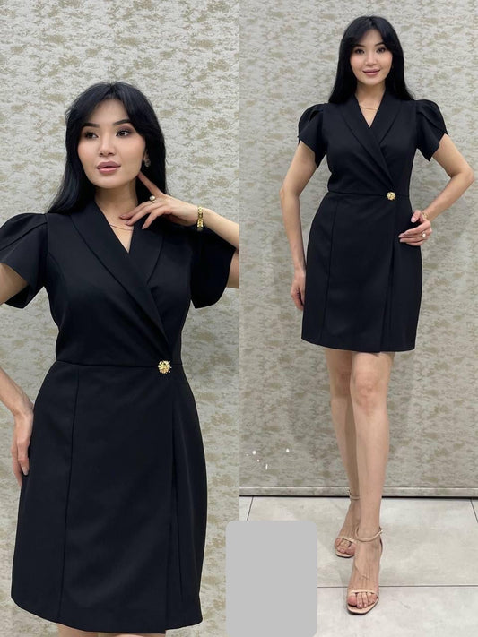 Rochie Eveline tip sacou petrecută și mânecă bufantă