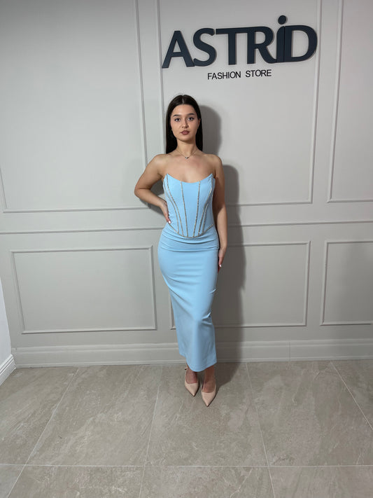 Rochie Zaira midi tip corset cu aplicații pietre