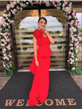 Rochie Amelie lungă tip sirenă pe un umăr și volan în talie