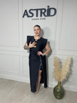 Rochie Cecily lunga cu accesorii aurii bust si fermoar decorativ