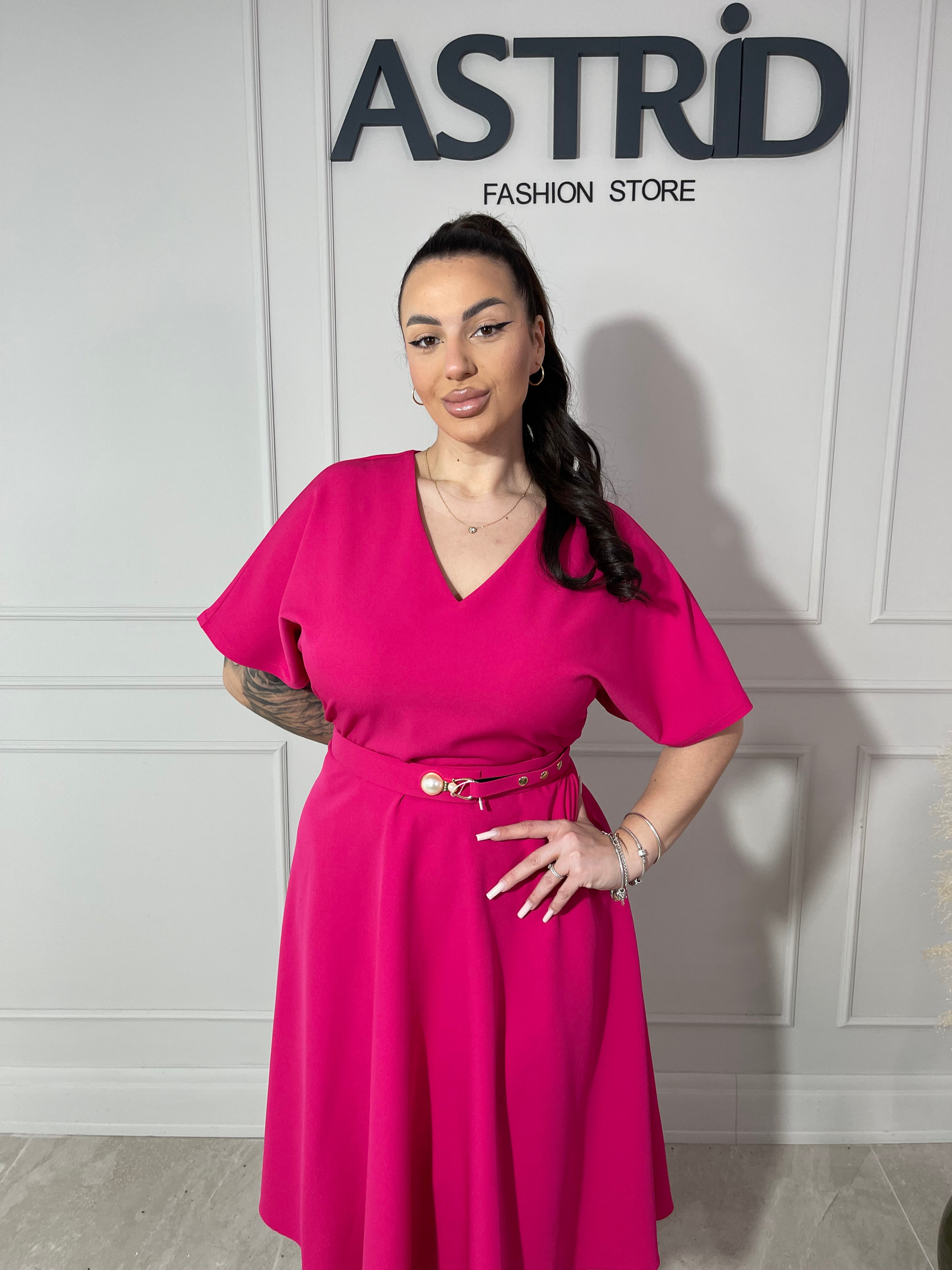 Rochie Helga midi evazați curea în talie